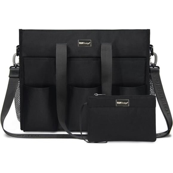 Utility Water Resistant Tote Bag with 22 Pockets Size L Black